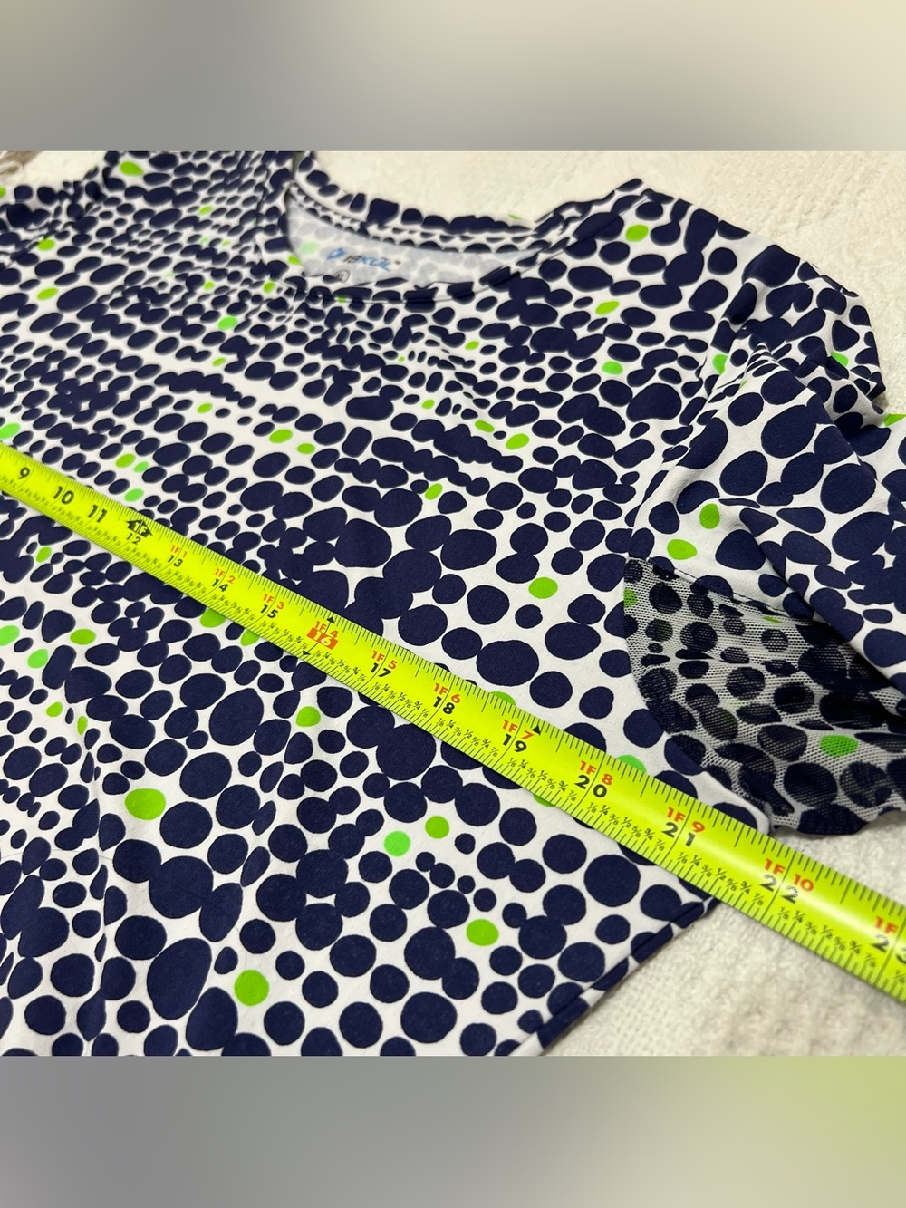 Ibkul Navy & Lime Dot Print Long Bell Sleeve Shift Dress Size XL - Picture 12 of 13